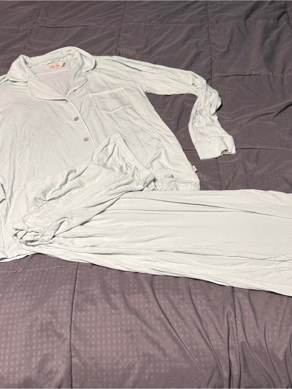 UGG Modal Blend Pajama Set Light Green Collar Long Sleeve Pants Women’s Small